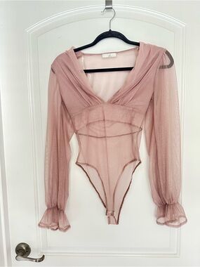 A3 Design Dusty Rose Sheer Sparkle Mesh Bodysuit
